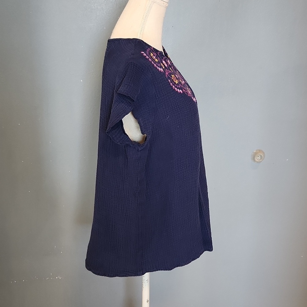 JCPenny VTG Y2K Boho Floral Embrodiery Cap Sleeve Textured Material Flowy Blouse - Picture 6 of 10